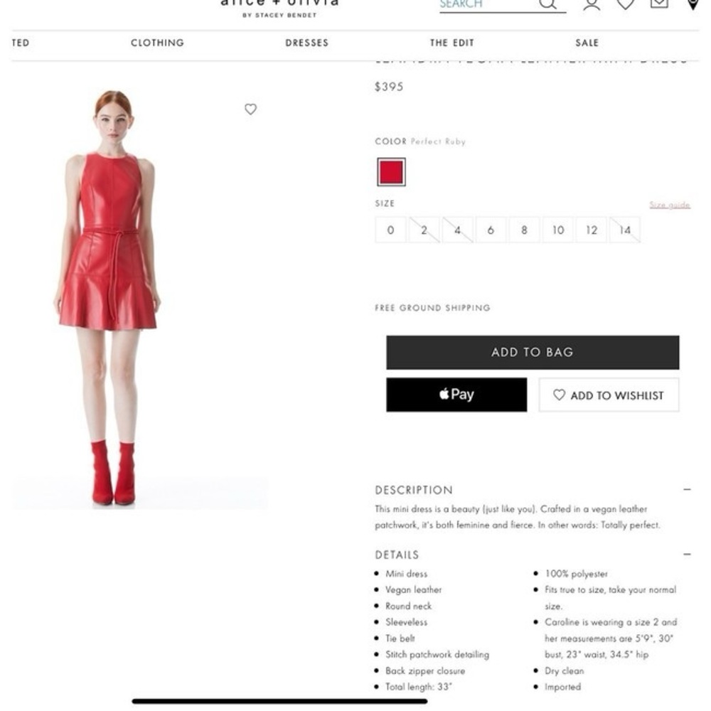 Alice + Olivia Leandra Faux Leather Minidress Size 2 - Picture 3 of 8